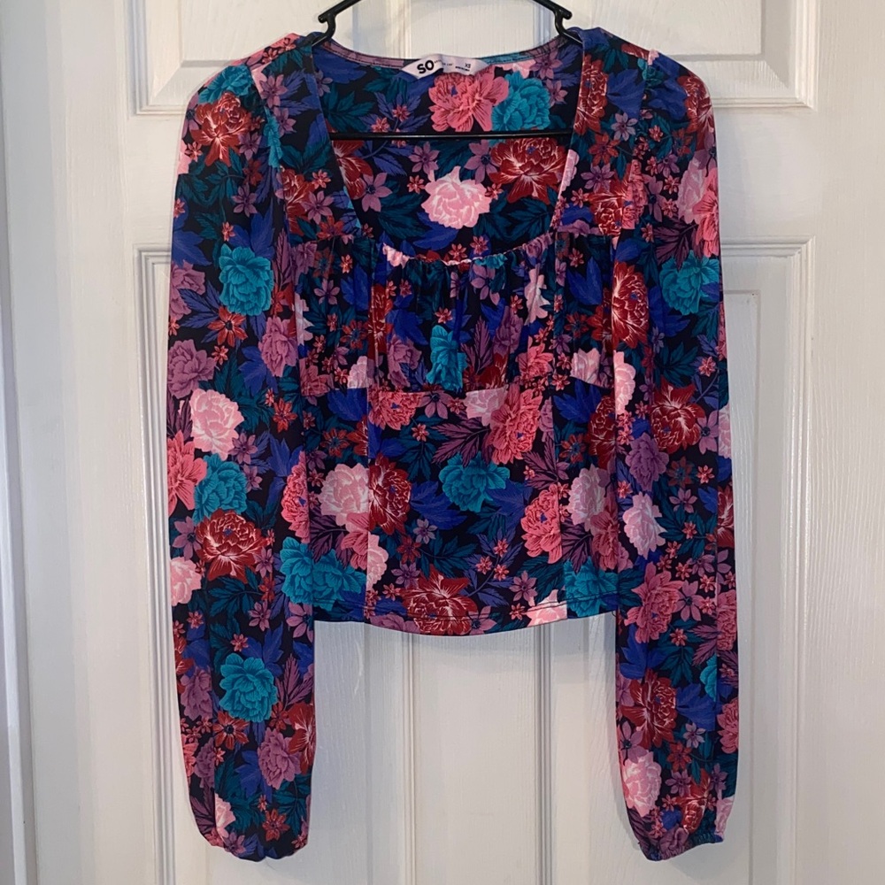 SO Multicolor Floral Puff Longsleeve Blouse Top - Picture 3 of 12